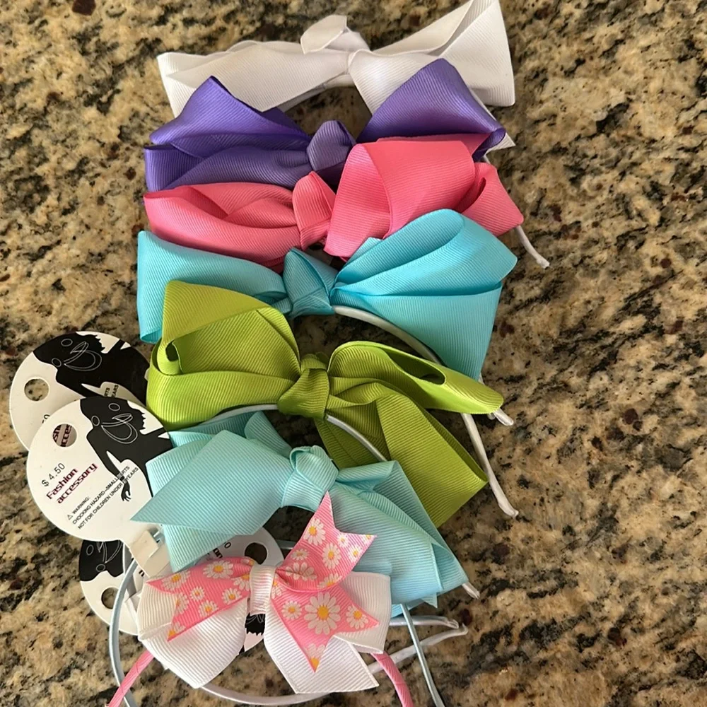 NWT 7 Colorful Little Girls Bow Headband Set